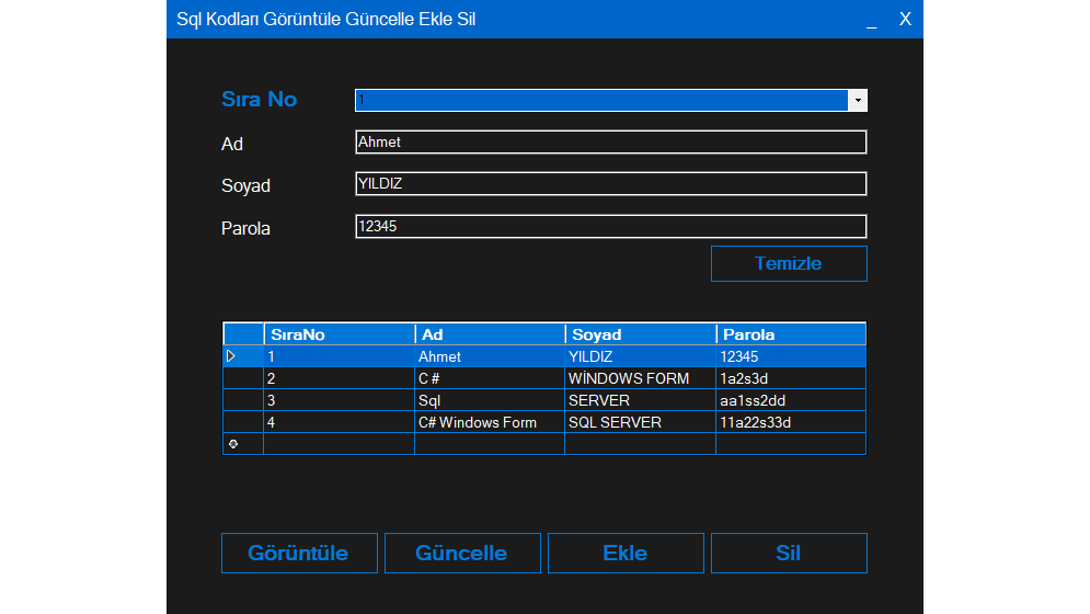 C Sql Datagridview Goruntuleme Guncelleme Ekleme Ve Silme Komutlari