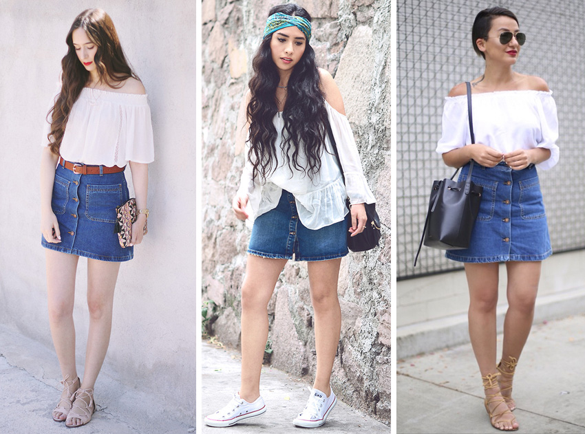 saia jeans curta colada