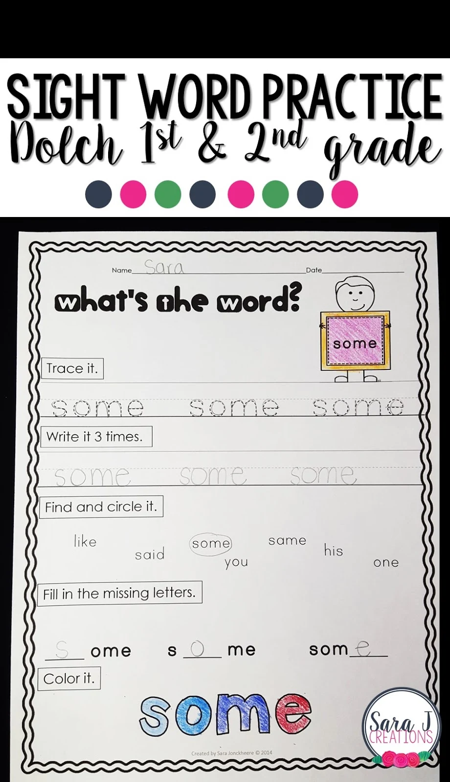 Dolch sight word practice printables are an easy way to have students practice tracing, writing, identifying and coloring words.