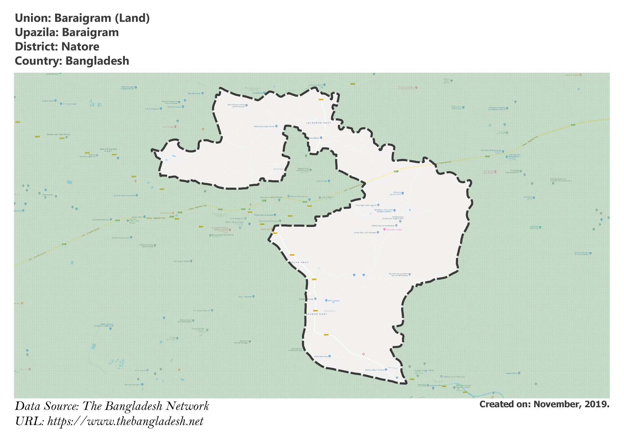 Map of Baraigram of Natore, Bangladesh.