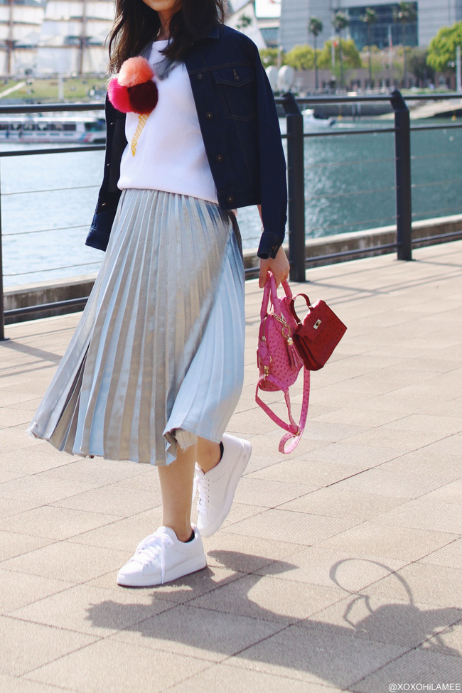 Japanese Fashion Blogger,Mizuho K,OOTD,20170410,GU-denim jacket,ChicMe-POM POM ICE CREAM SWERAT SHIRT,YOSHOP-Silver pleated skirt,ZARA-white leather sneakers,PLAY HOTEL-Pink hand bag,with red mini bag,I like paprt-Paper watch, red mirror round sunglasses-zeroUV,feminine casual style 日本人ファッションブロガー,Mizuho K,今日のコーディネート,20170410,GU-デニムジャケット,ChicMe-ポンポンアイスクリームスウェットシャツ,YOSHOP-シルバープリーツスカート,ZARA-ホワイトレザースニーカー,PLAY HOTEL-ピンクオーストリッチ風ミニボストンバッグ,with レッドミニオーストリッチケリーバッグ,I like paprt-ペーパーウォッチ腕時計,レッドミラーラウンドサングラス-zeroUV,フェミニンカジュアルスタイル