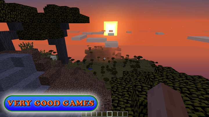 A screenshot with beautiful sunset from the Minecraft game