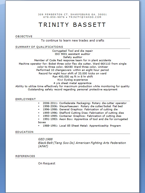 Rotary Die Cutter Operator Sample Resume Format in Word Free Download