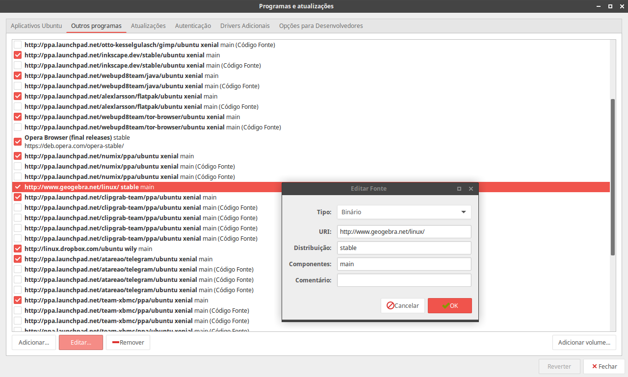 Adicionar o repositório oficial do GeoGebra Adicionar o repositório oficial do GeoGebra