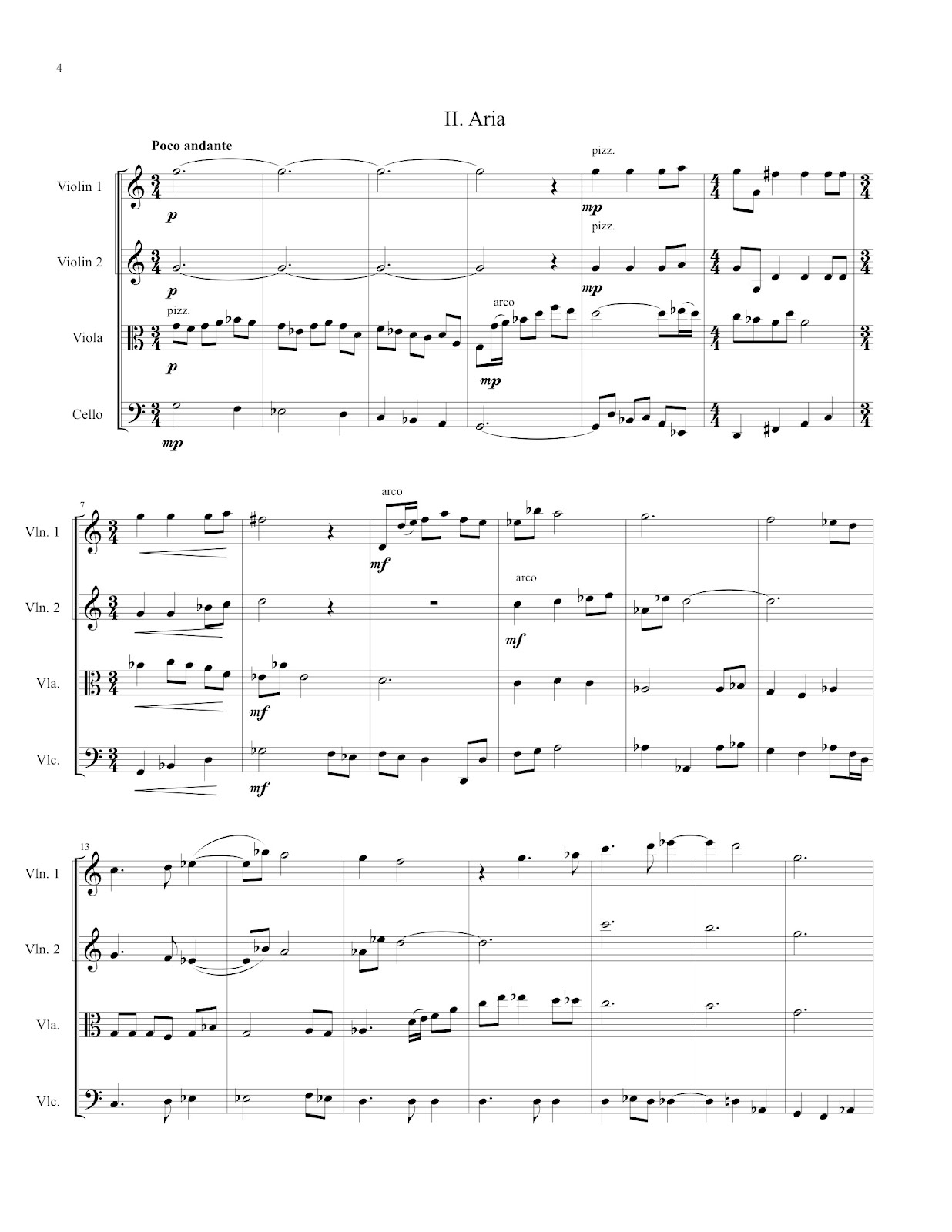 Elaine Fine's Thematic Catalog Prelude and Aria for String Quartet