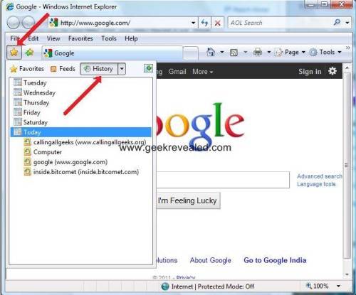 History Button on Internet Explorer
