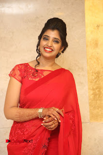 Actress Shyamala Stills in Red Saree at Okkadochadu Movie Audio Launch  0370