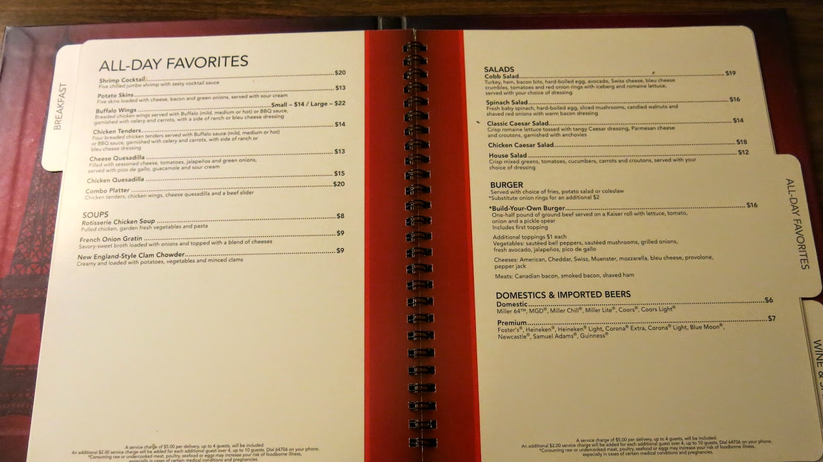 LAS VEGAS DAZE: Paris Las Vegas Hotel, Room Service Menu as of April