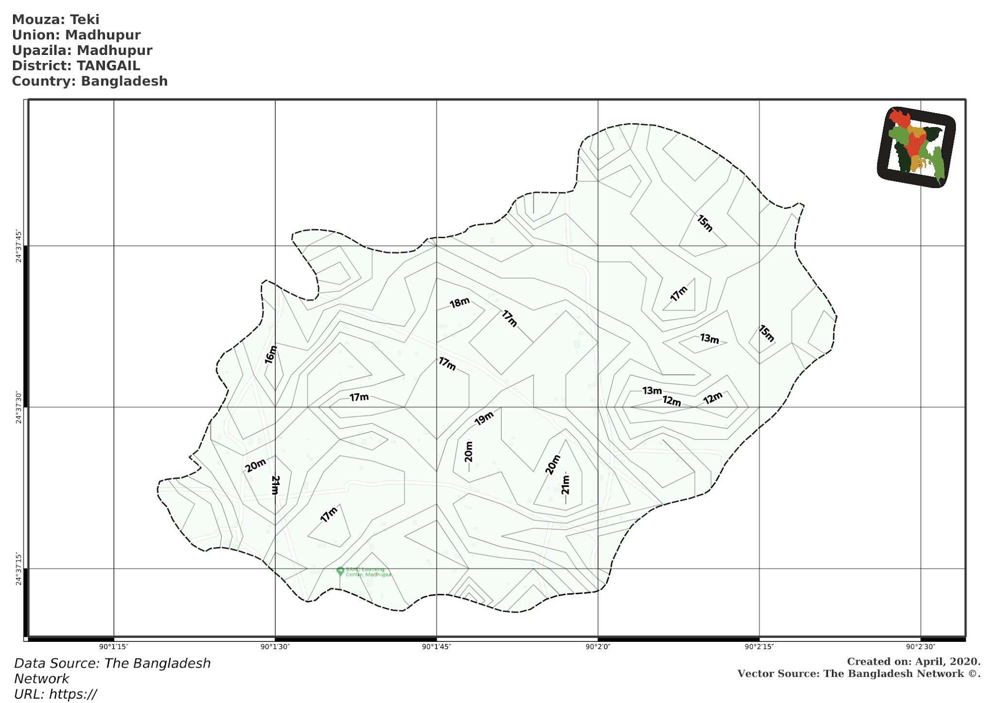 Map of Teki Mouza of Madhupur Upazila, TANGAIL Map of Teki Mouza of Madhupur Upazila, TANGAIL, Bangladesh.
