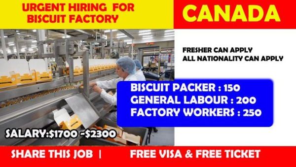 Apply For Biscuit Factory Job Vacancy In Canada With Free Visa
