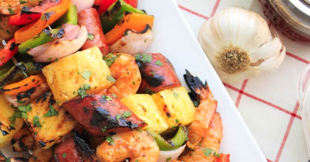 Pineapple Shrimp and Kielbasa Kabobs | The Two Bite Club