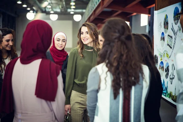Queen Rania of Jordan visited the Amman Design Week venue in downtown Amman