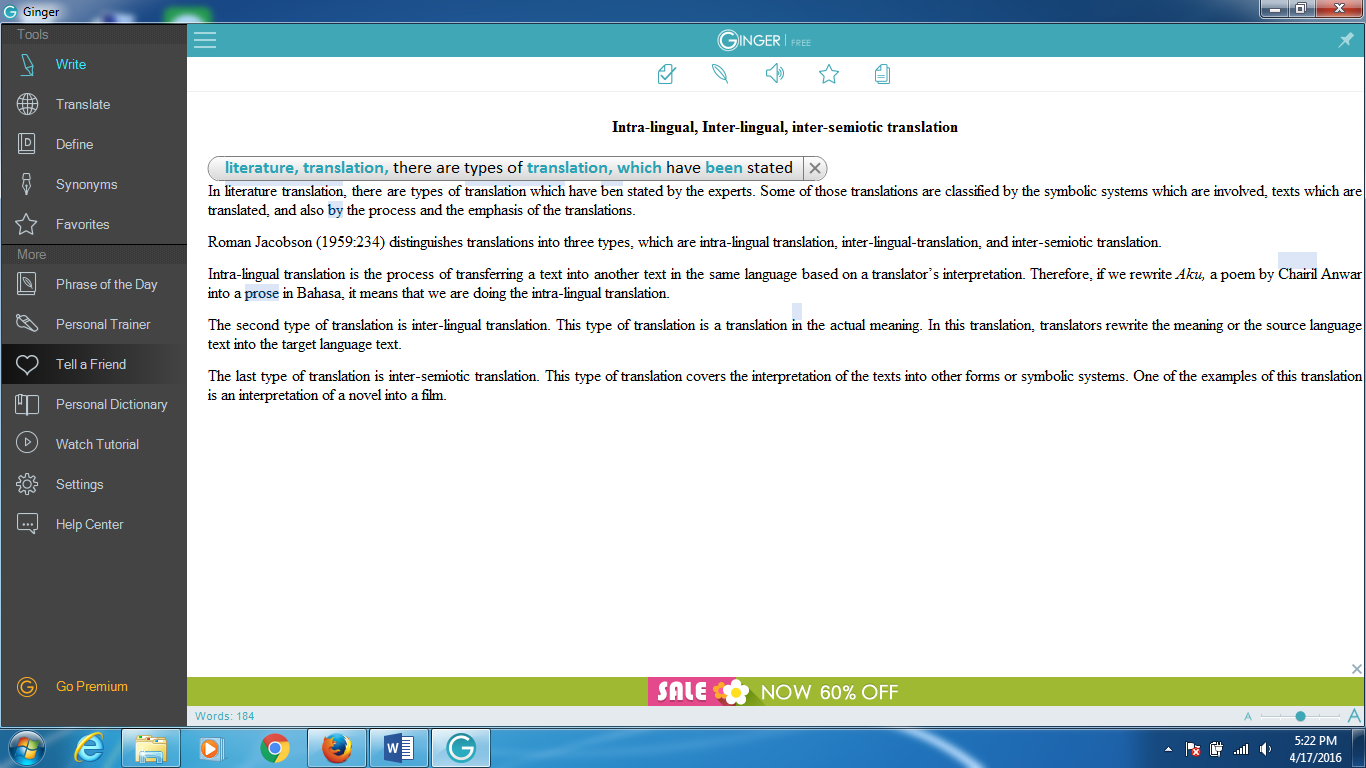 Riandi Barzaman Ginger Translation Software