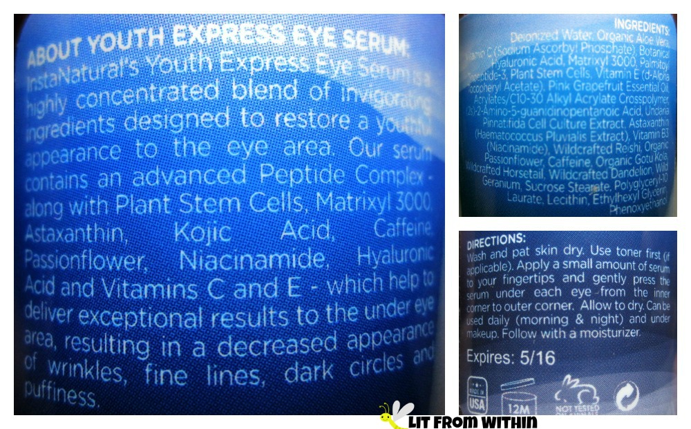InstaNatural Eye Serum directions and ingredients