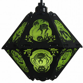 Green and black vintage pendant style Halloween lantern with poem and long leggetty beasties