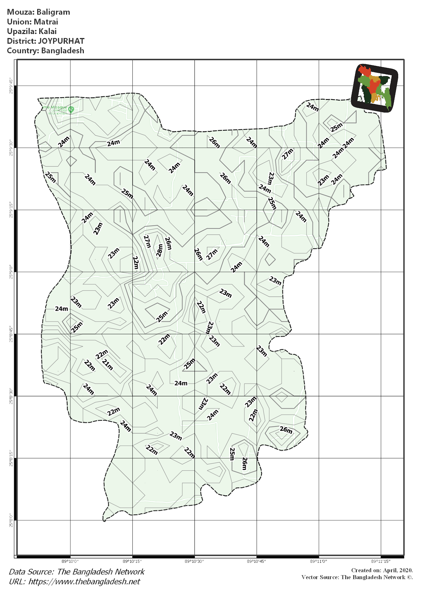 Map of Baligram Mouza of Kalai Upazila, JOYPURHAT, Bangladesh.