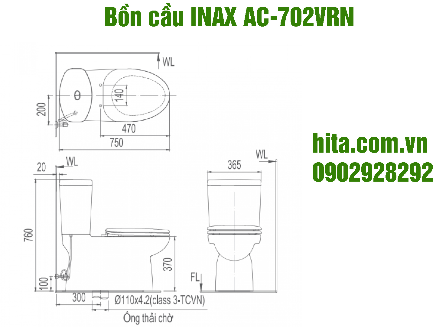 Giá và kích thước bồn cầu INAX AC-702VRN năm 2018 Giá và kích thước bồn cầu INAX AC-702VRN năm 2018