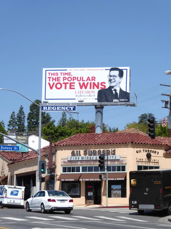 The Late Show with Stephen Colbert Emmy 2017 consideration billboard Sunset Strip Late Show Stephen Colbert Emmy 2017 billboard
