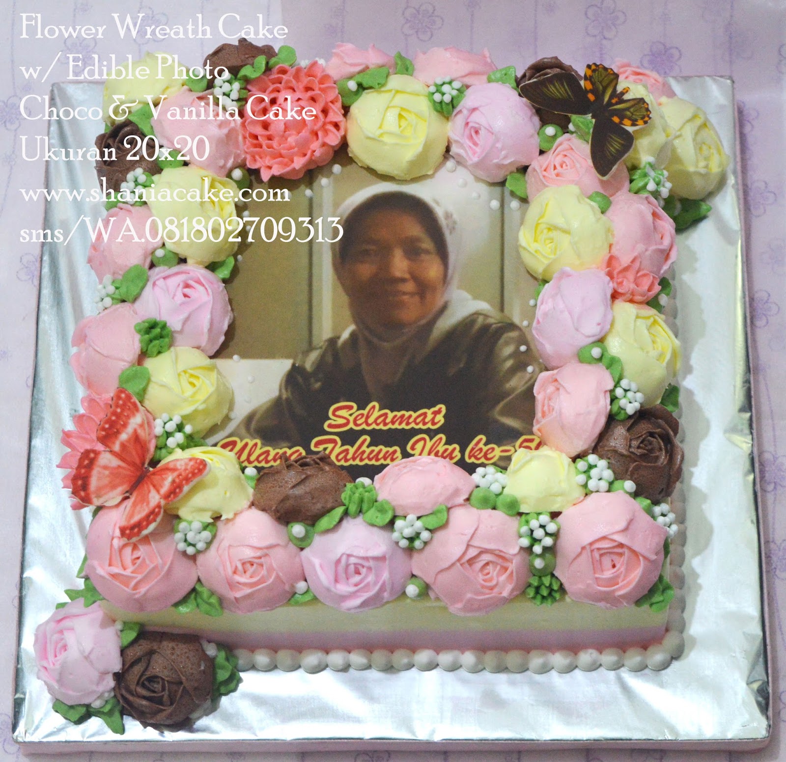 [Birthday Cake Jogja] Flower Wreath Cake with Edible Photo Dari Mba
