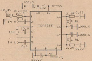Power Amplifier circuit schematic based on IC TDA7255