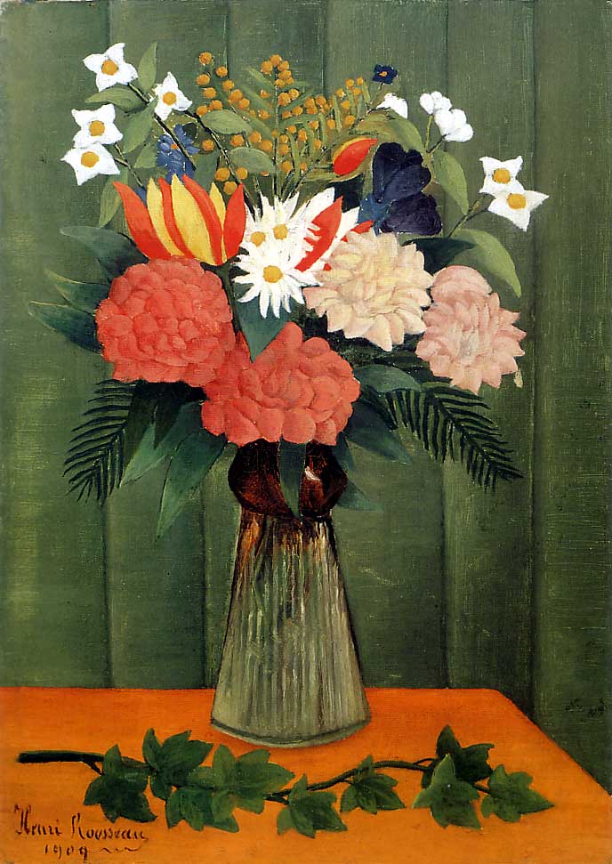 Henri Rousseau (1844-1910) Bouquet de fleurs avec une branche de lierre ...