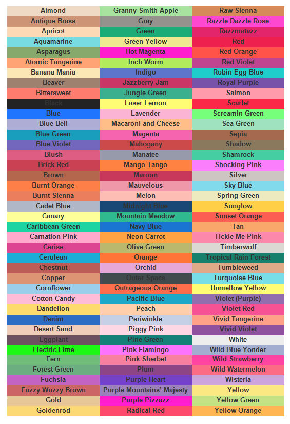 Printable Crayola Color Chart