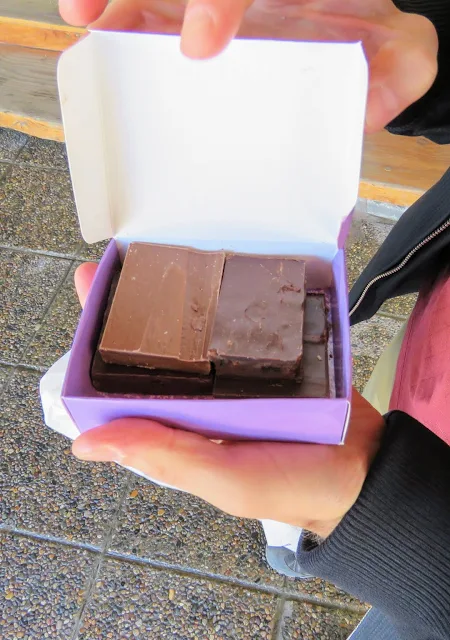 Chocolate slabs in a box from La Campiña Del Sur in Villa La Angostura Argentina