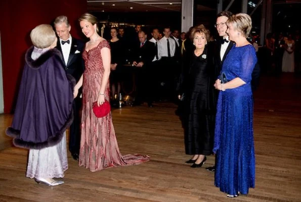Queen Maxima wore Dries Van Noten dress, Queen Mathilde wore Jan Taminiau Gown, Diamond earrings, diamond tiara, style royal family