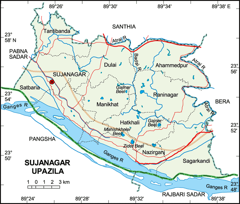Sujanagar Upazila Map Pabna District Bangladesh