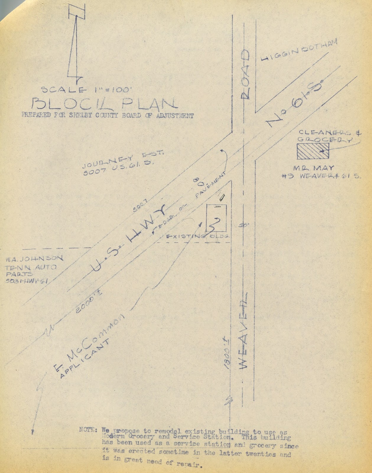 ms mccommon presented this vicinity map with her application which shows a nearby cleaners and grocery store on the east side of weaver and third us 61 ms mccommon presented this vicinity map with her application which shows a nearby cleaners and grocery store on the east side of weaver and third us 61