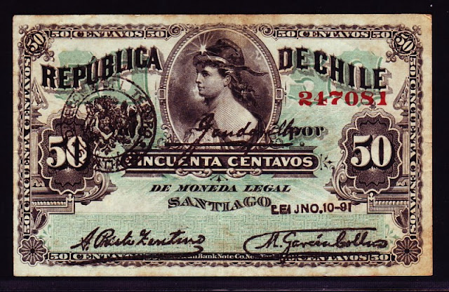 Chile 50 Centavos banknote Fractional Currency