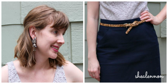 statement earrings, pencil skirt, leopard belt for date night | www.shealennon.com