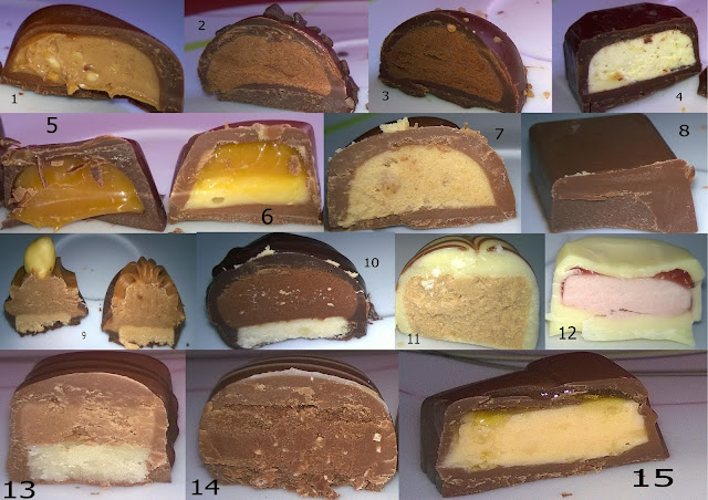 Alle Pralinen aufgeschnitten.
