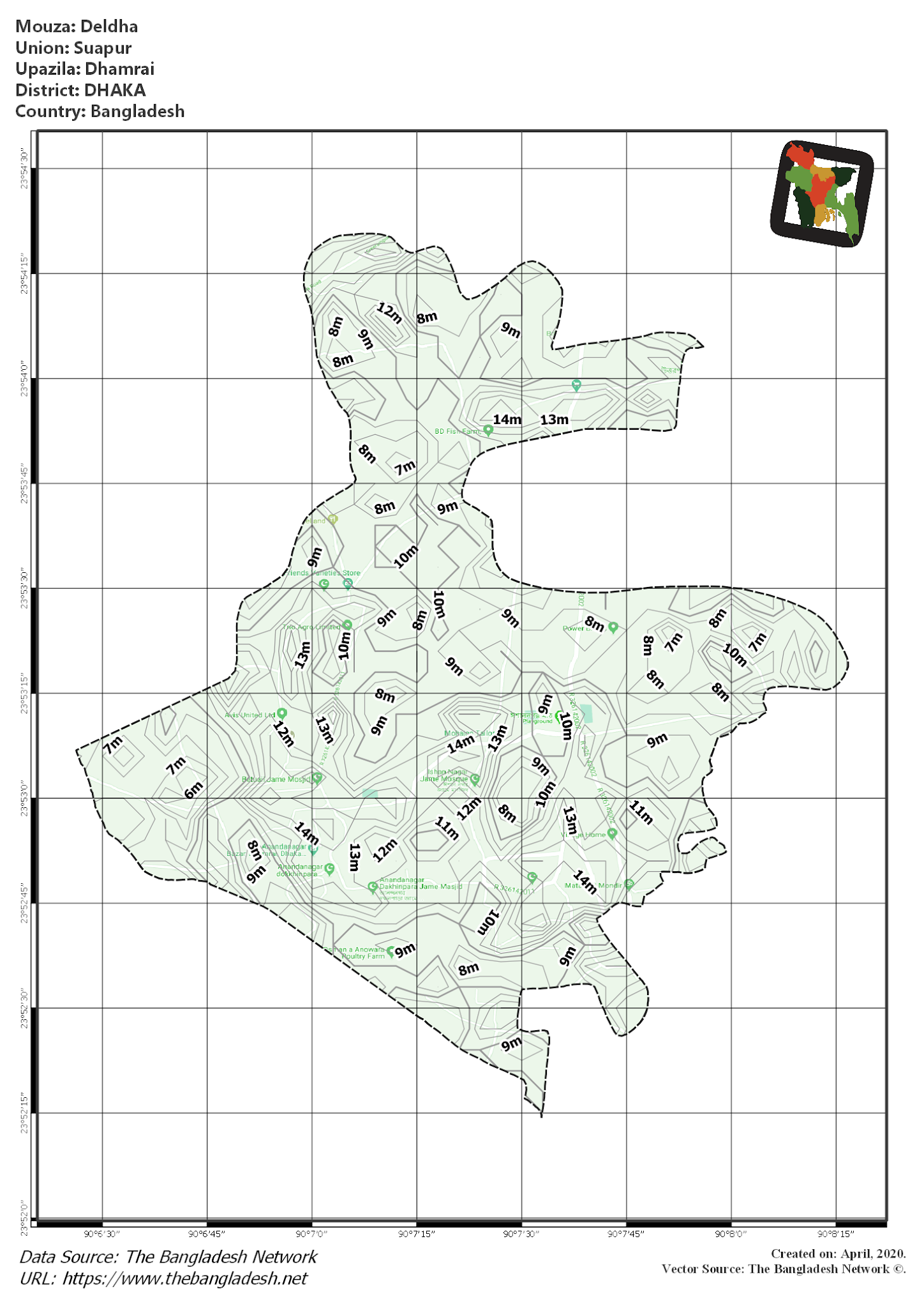 Map of Deldha Mouza of Dhamrai Upazila, DHAKA, Bangladesh.