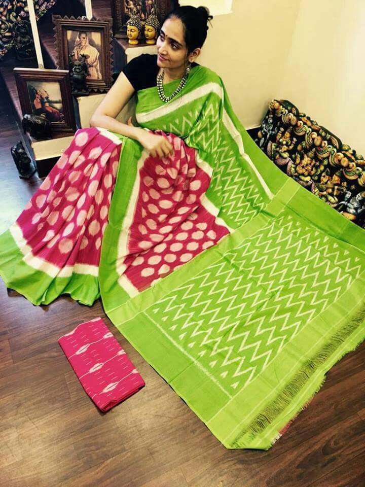 Pochampally double ikkath mercerised cotton sarees with blouse | ElegantFahionWear