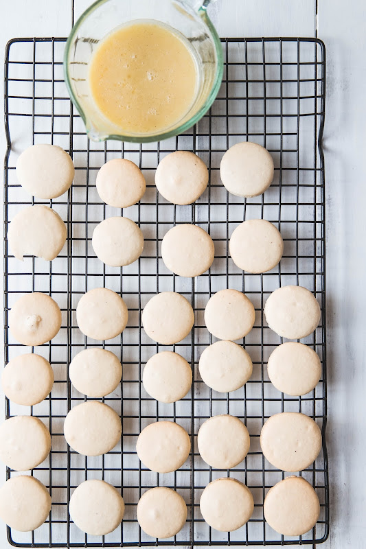 Milk and Honey Macarons with Vanilla and White Chocolate Ganache