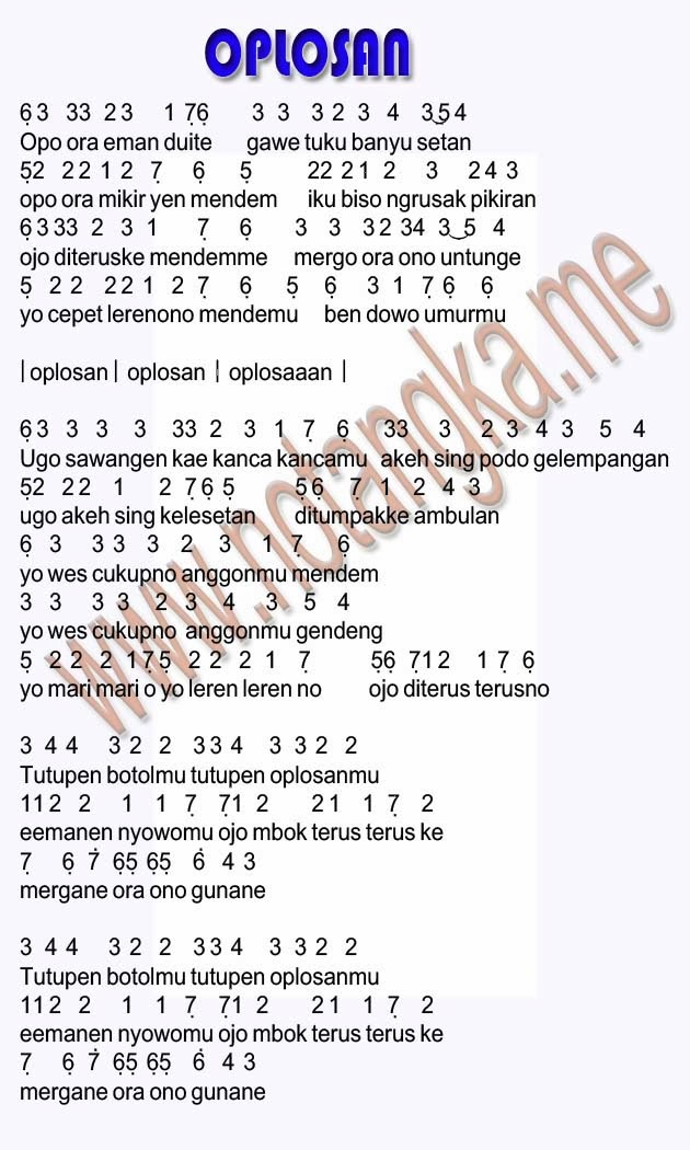 Not Angka Pianika Lagu Oplosan Not Angka Pianika Lagu Oplosan