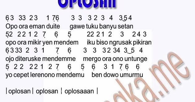 Not Angka Lagu Oplosan Pianika Recorder Keyboard Suling Chord