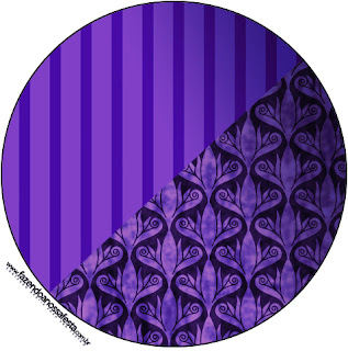 Morado con Rayas y Arabescos: Wrappers y Toppers para Cupcakes para Imprimir Gratis.