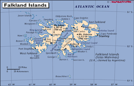 Mapas das Ilhas  Malvinas ou  Falklands | Reino Unido