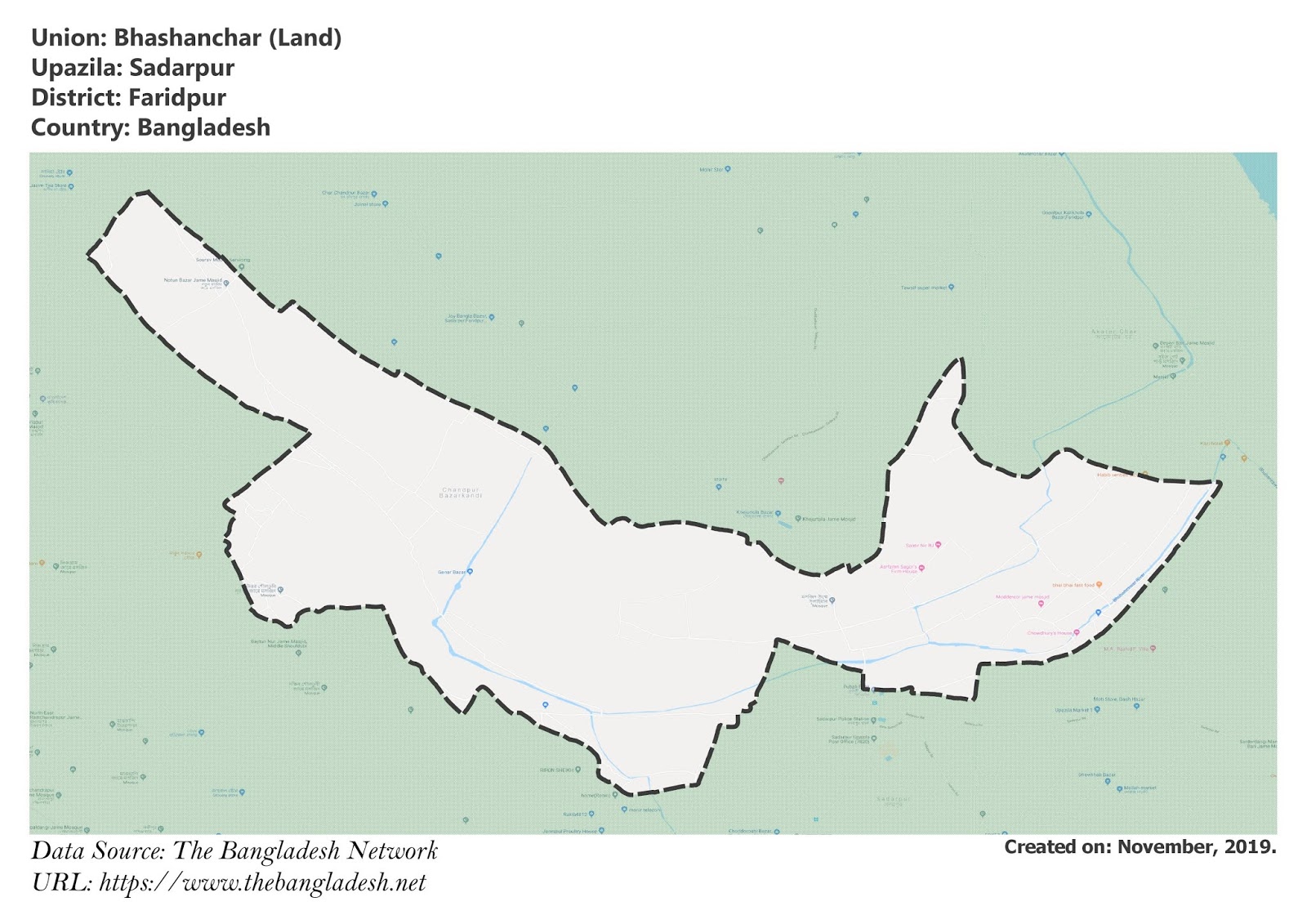 Map of Bhashanchar of Faridpur, Bangladesh.