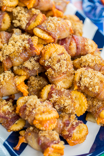 Cheesy Bacon and Brown Sugar Crackers - so good! You can't eat just one!!! Townhouse crackers stuffed with cheddar cheese, wrapped in bacon and topped with brown sugar. These are always a hit at parties!!! Sweet and Savory in every bite! #bacon #appetizers #tailgating Cheesy Bacon and Brown Sugar Crackers - so good! You can't eat just one!!! Townhouse crackers stuffed with cheddar cheese, wrapped in bacon and topped with brown sugar. These are always a hit at parties!!! Sweet and Savory in every bite! #bacon #appetizers #tailgating
