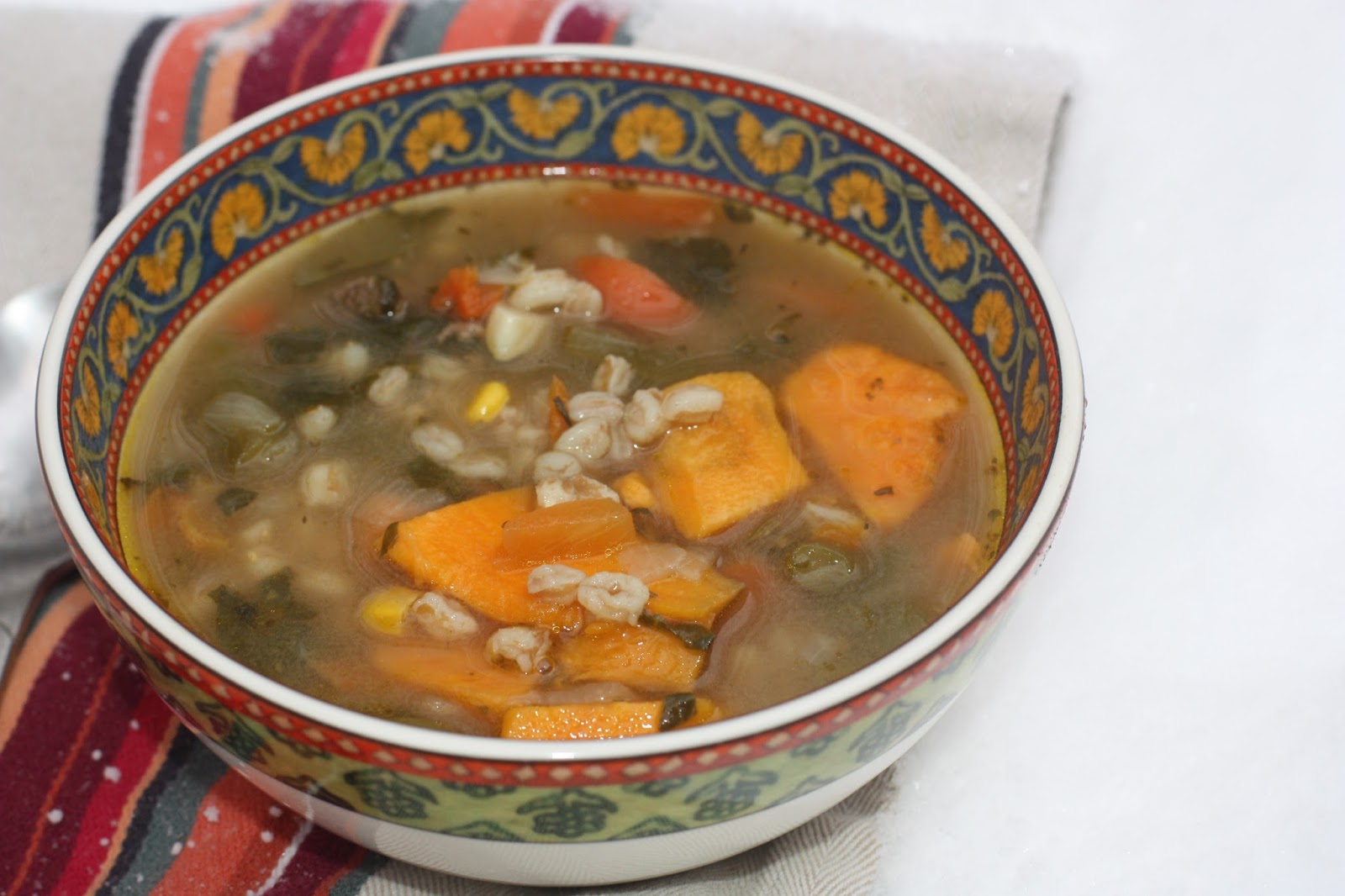 Chow and Chatter Beef, Vegetable and Farro Soup