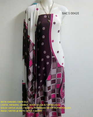 BAC S 0042E: BATIK ANNABEL CREPE SILK, CANTIK, MENARIK, LEMBUT, SEJUK, SELESA, TAHAN LASAK
