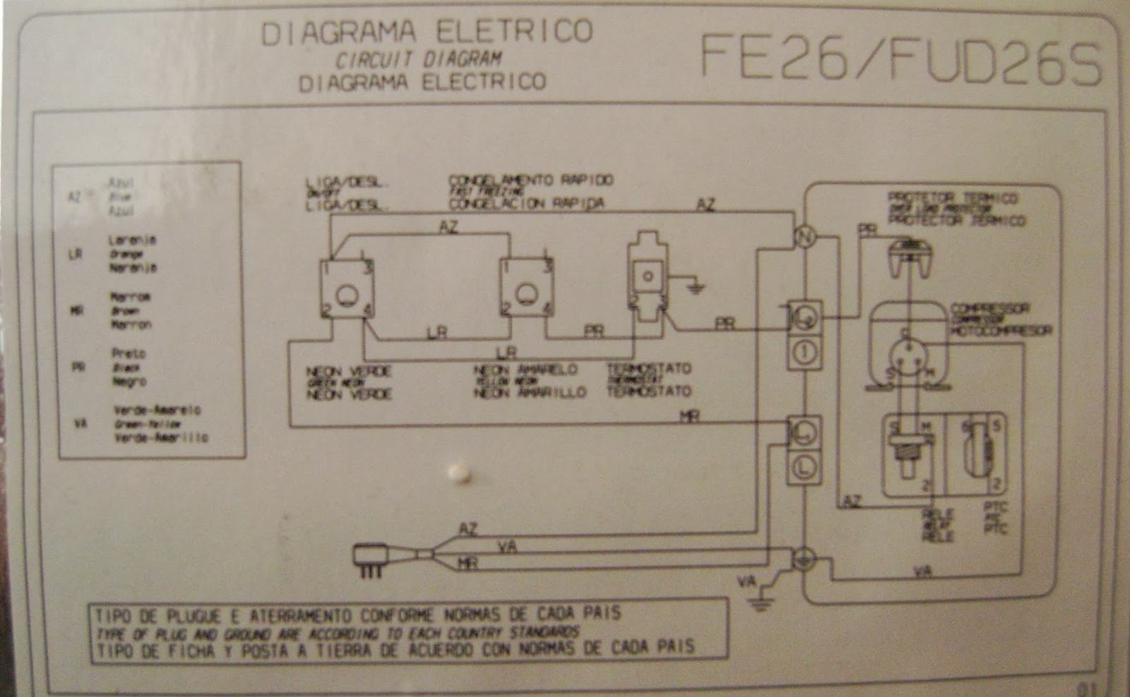 Diagrama Esquema Elétrico Freezer FE26/FUD26S Electrolux