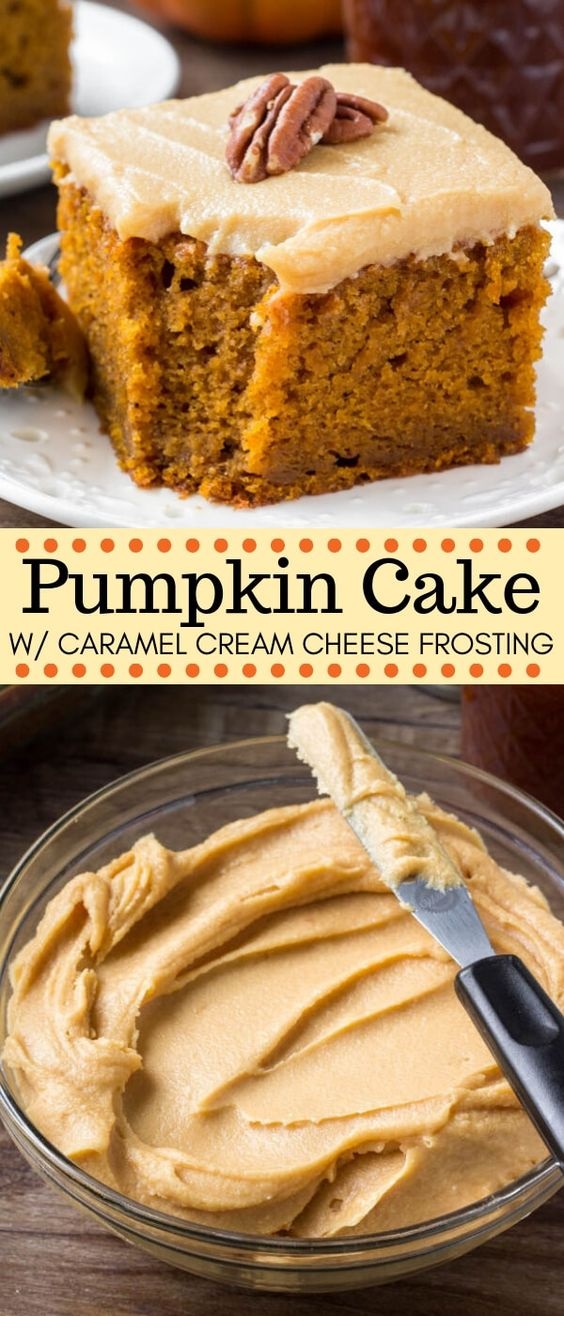 Pumpkin Cake with Caramel Cream Cheese Frosting