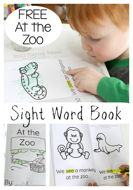 Free At the Zoo printable sight word book for emergent readers
