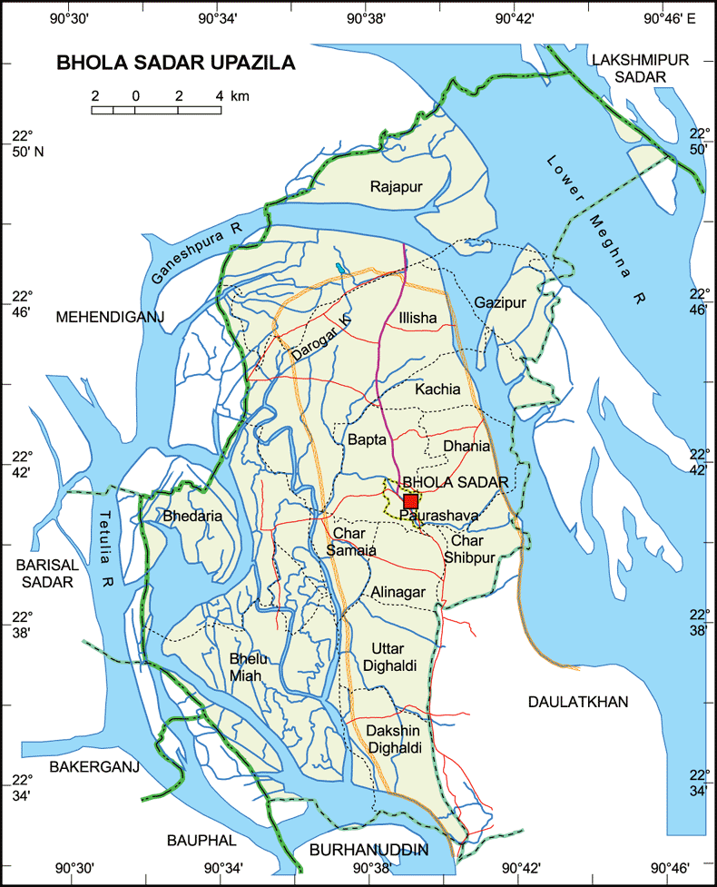 Bhola Sadar Upazila Map Bhola District Bangladesh