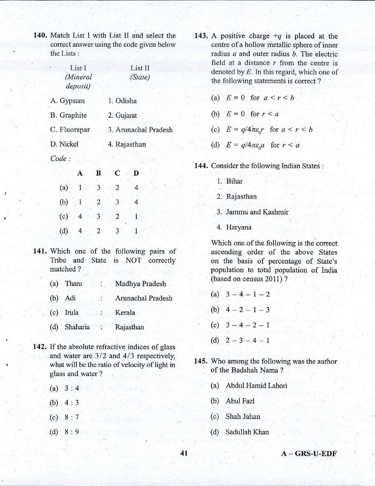 NDA 1 General Ability Test 2016-2017 question paper NDA 1 2017 General Ability Test question paper
