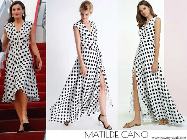 Queen Letizia wore MATILDE CANO Long polka dots dress